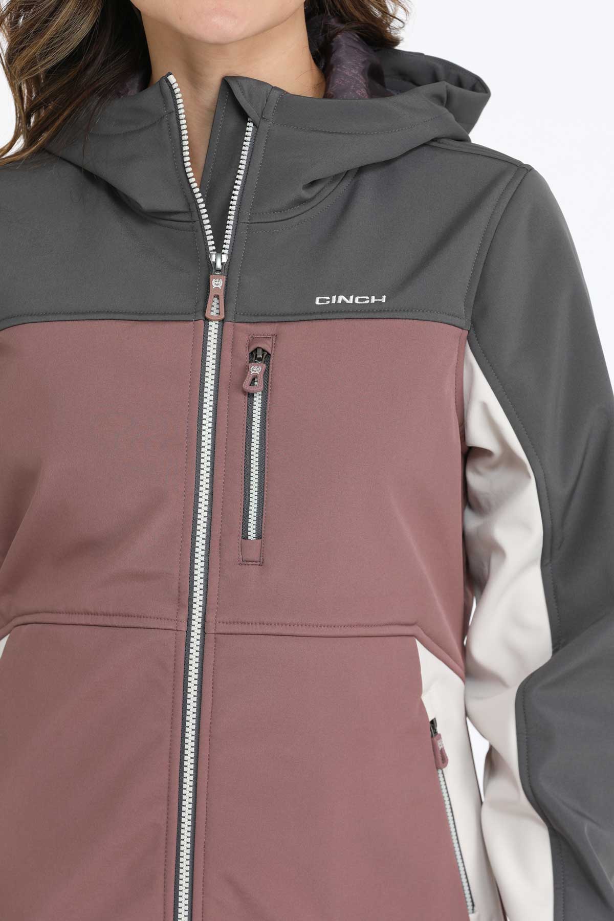 Rose & Charcoal Polyshell Hooded Women's Jacket by Cinch®