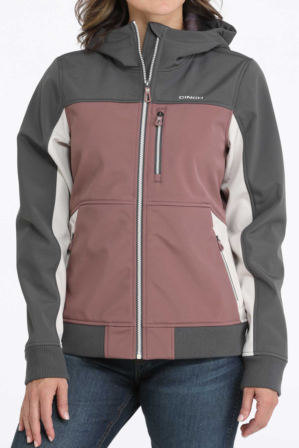 Rose & Charcoal Polyshell Hooded Women's Jacket by Cinch®