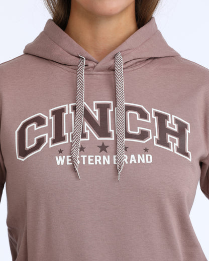 Brown hoodie with 'Cinch Western Brand' text on a white background
