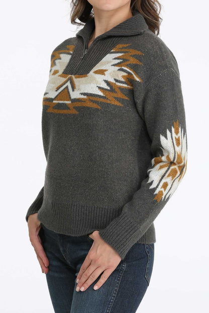 Grey Aztec Knit Women's Sweater by Cinch®