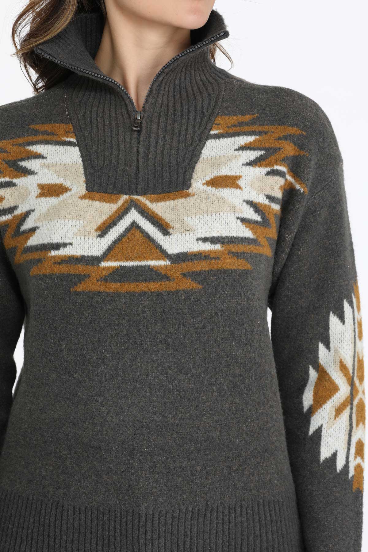Grey Aztec Knit Women's Sweater by Cinch®