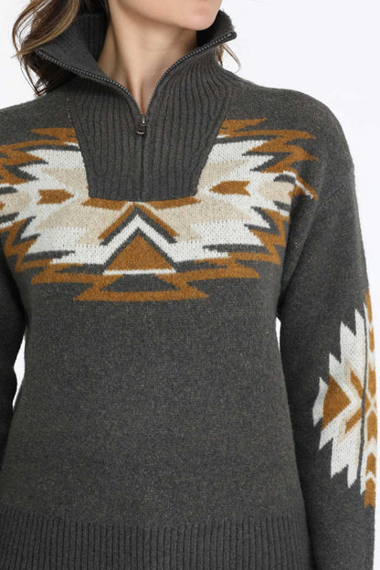 Grey Aztec Knit Women's Sweater by Cinch®