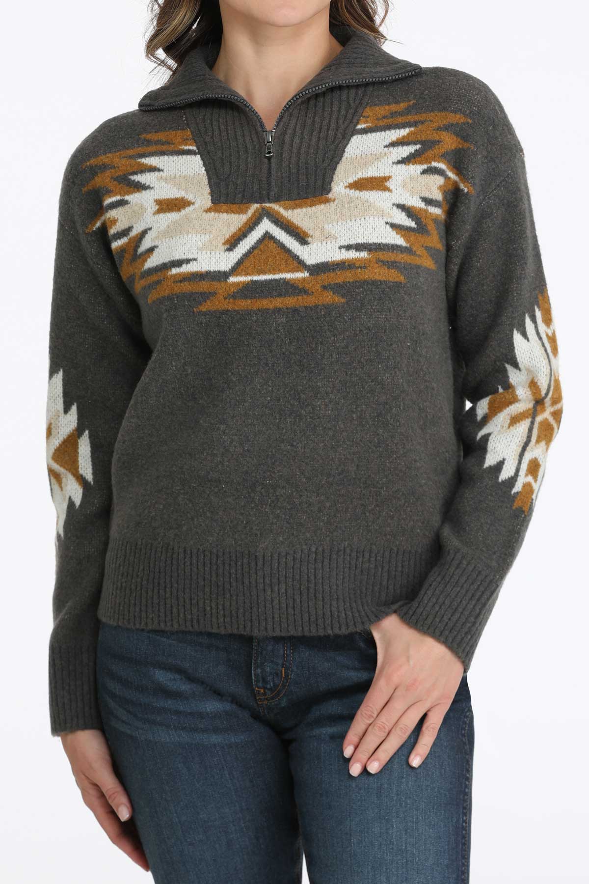 Grey Aztec Knit Women's Sweater by Cinch®