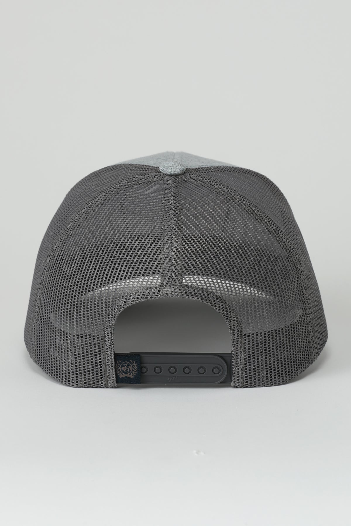 Gray mesh Cinch cap on a white background