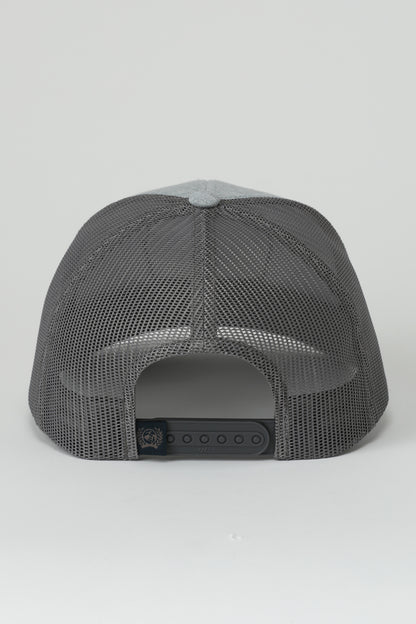 Gray mesh Cinch cap on a white background