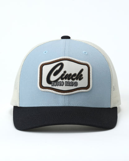 blue Cinch brand baseball cap on a white background