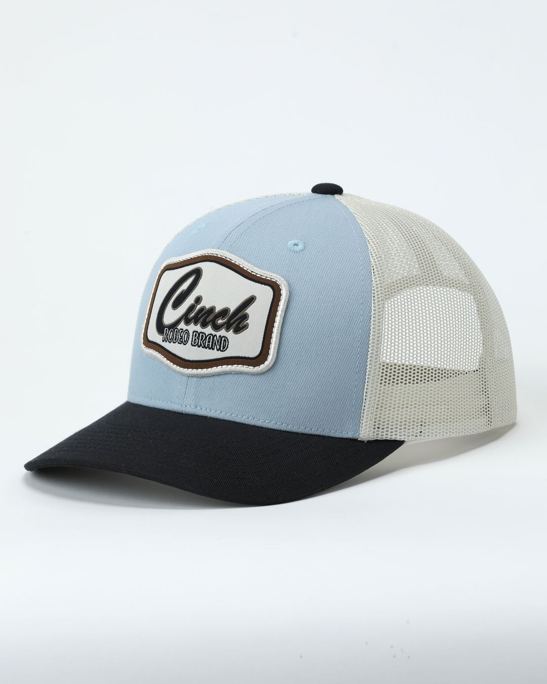 blue Cinch brand baseball cap on a white background