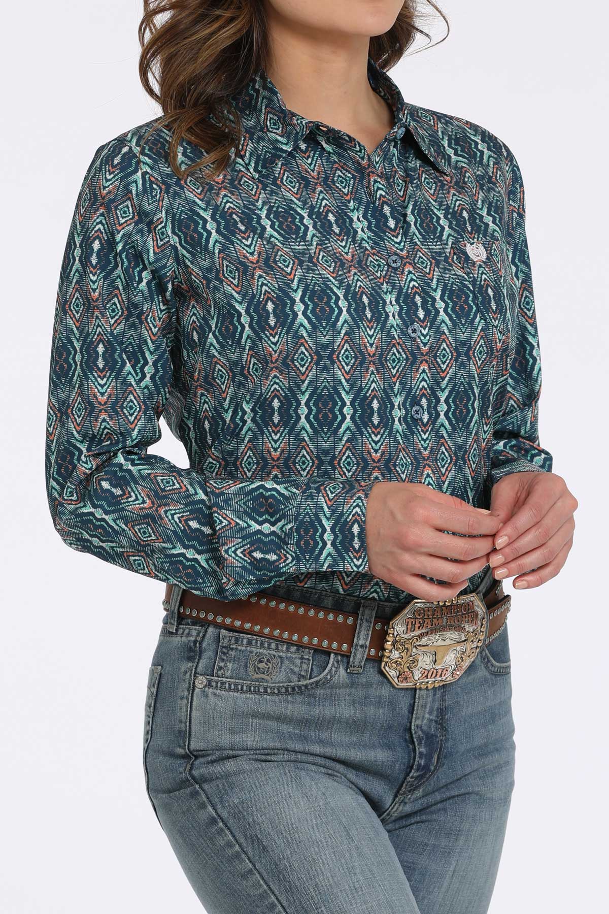 Cyan Aztec Print Arenaflex™ Women's Shirt by Cinch®