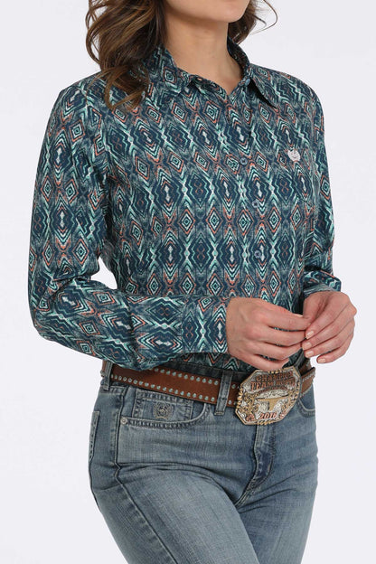 Cyan Aztec Print Arenaflex™ Women's Shirt by Cinch®