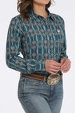 Cyan Aztec Print Arenaflex™ Women's Shirt by Cinch®