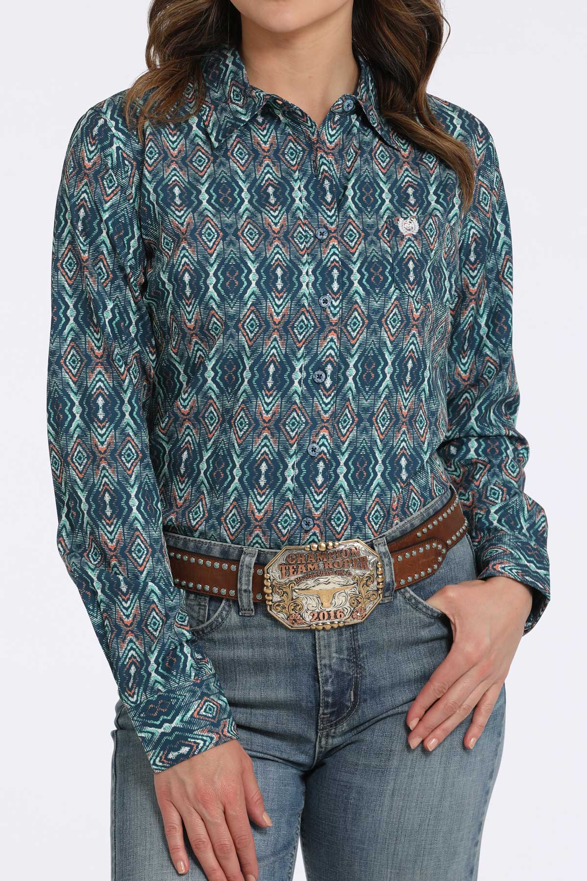 Cyan Aztec Print Arenaflex™ Women's Shirt by Cinch®