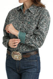 Teal & Grey Paisley Stretch Women's Shirt by Cinch®