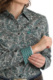 Teal & Grey Paisley Stretch Women's Shirt by Cinch®