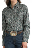 Teal & Grey Paisley Stretch Women's Shirt by Cinch®