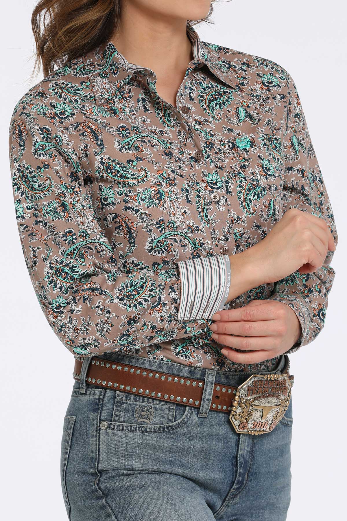 Tan Paisley Print Women's Shirt by Cinch®