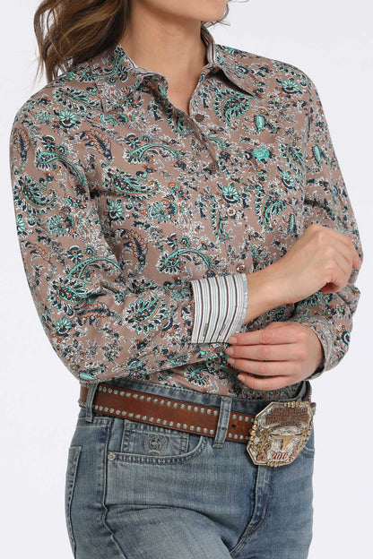 Tan Paisley Print Women's Shirt by Cinch®