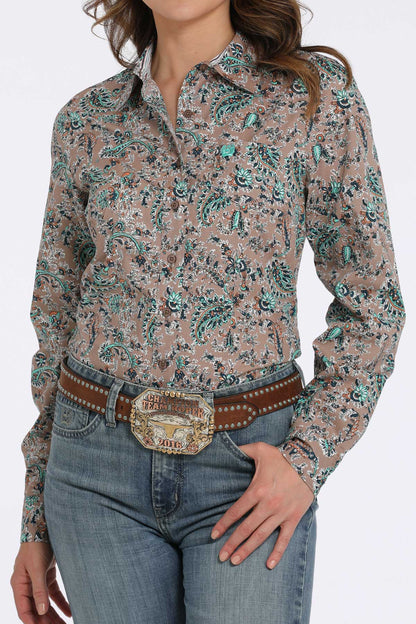 Tan Paisley Print Women's Shirt by Cinch®