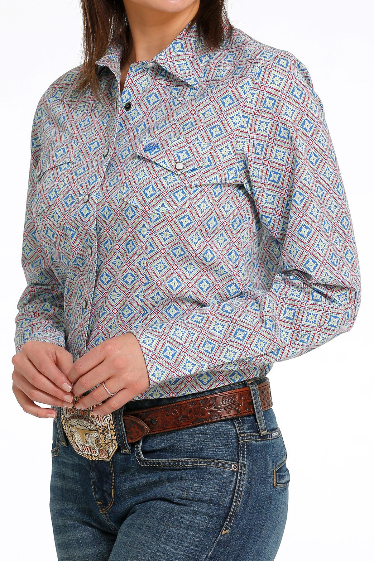 Red & Lime Diamond Print Women's Shirt by Cinch®