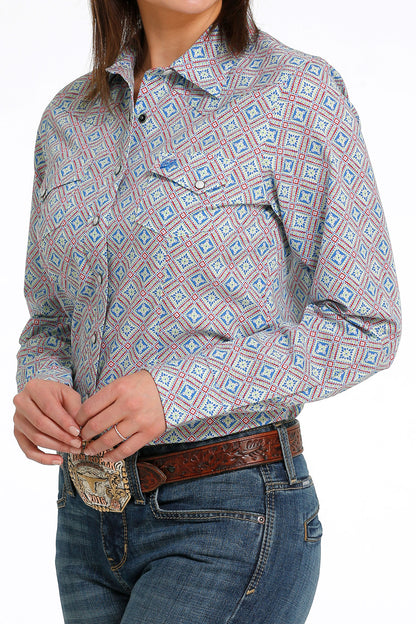 Red & Lime Diamond Print Women's Shirt by Cinch®