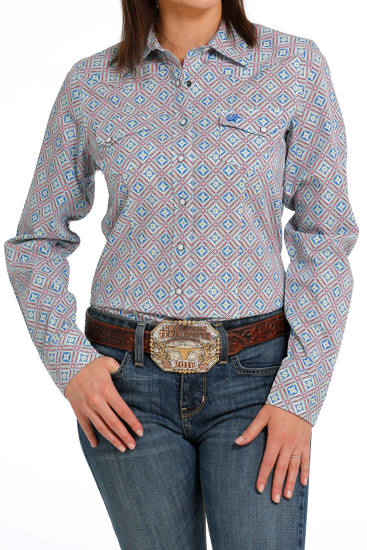 Red & Lime Diamond Print Women's Shirt by Cinch®
