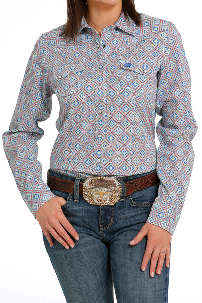 Red & Lime Diamond Print Women's Shirt by Cinch®