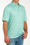 Turquoise Fish Print ArenaFlex™ Polo Men's T-Shirt Cinch®