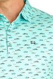 Turquoise Fish Print ArenaFlex™ Polo Men's T-Shirt Cinch®