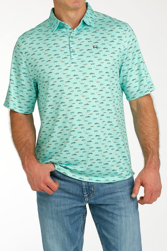 Turquoise Fish Print ArenaFlex™ Polo Men's T-Shirt Cinch®