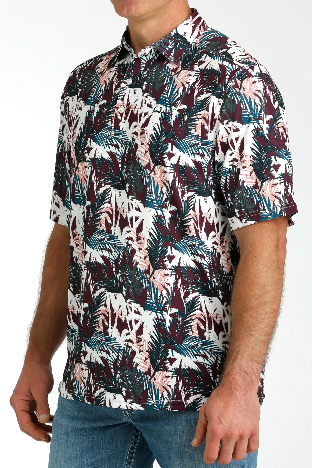Burgundy Palm Print ArenaFlex™ Polo Men's T-Shirt Cinch®