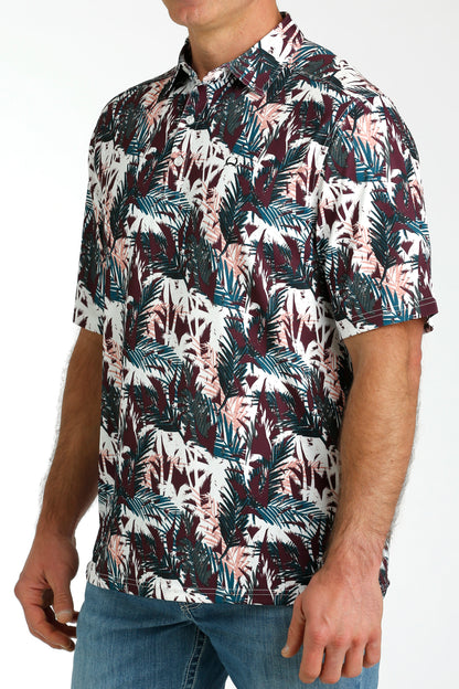Burgundy Palm Print ArenaFlex™ Polo Men's T-Shirt Cinch®