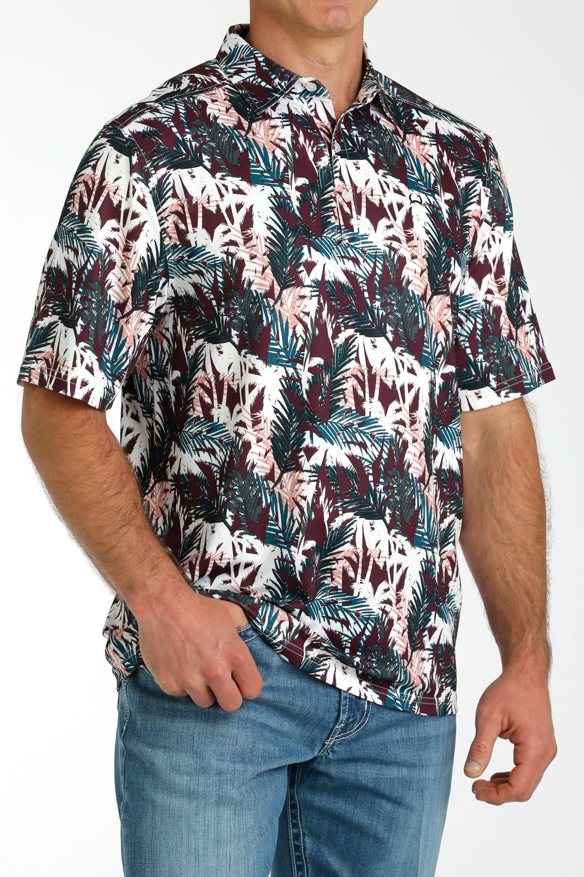 Burgundy Palm Print ArenaFlex™ Polo Men's T-Shirt Cinch®