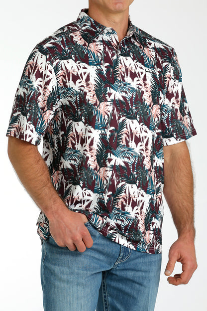 Burgundy Palm Print ArenaFlex™ Polo Men's T-Shirt Cinch®