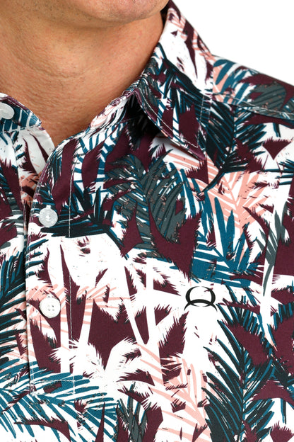 Burgundy Palm Print ArenaFlex™ Polo Men's T-Shirt Cinch®