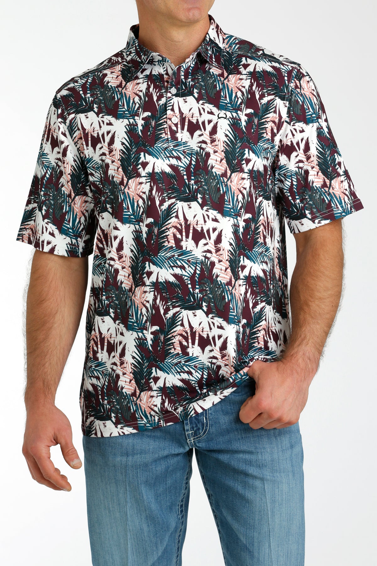 Burgundy Palm Print ArenaFlex™ Polo Men's T-Shirt Cinch®