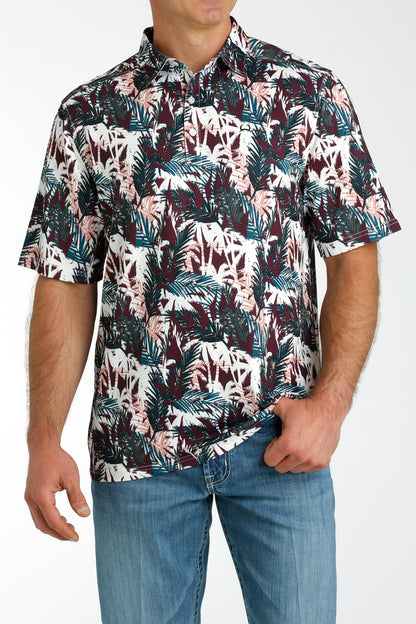 Burgundy Palm Print ArenaFlex™ Polo Men's T-Shirt Cinch®