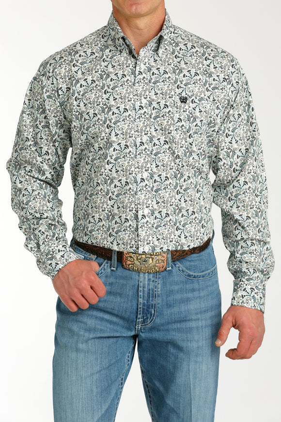 White & Blue Paisley Classic Fit Men's Shirt by Cinch®