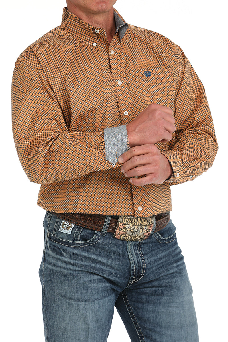 Orange Geo Print Stretch Classic Fit Men's Shirt by Cinch®