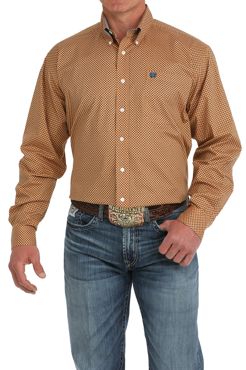 Orange Geo Print Stretch Classic Fit Men's Shirt by Cinch®