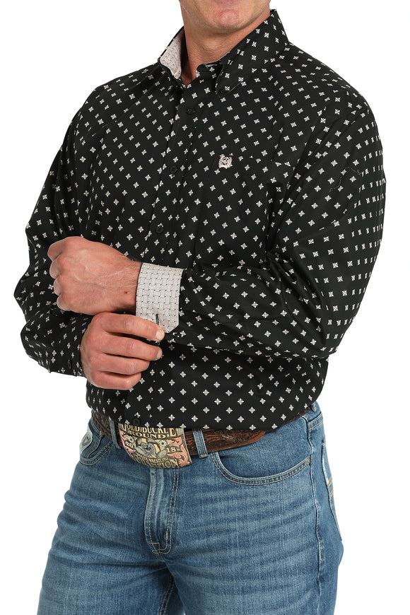 Black Geo Print Stretch Classic Fit Men's Shirt by Cinch®