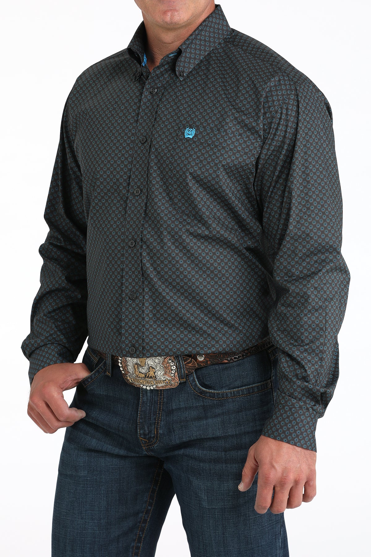 Charcoal Geo Print Stretch Classic Fit Men's Shirt by Cinch®