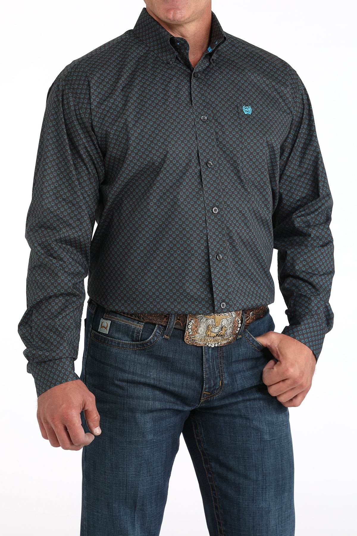 Charcoal Geo Print Stretch Classic Fit Men's Shirt by Cinch®