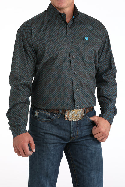 Charcoal Geo Print Stretch Classic Fit Men's Shirt by Cinch®