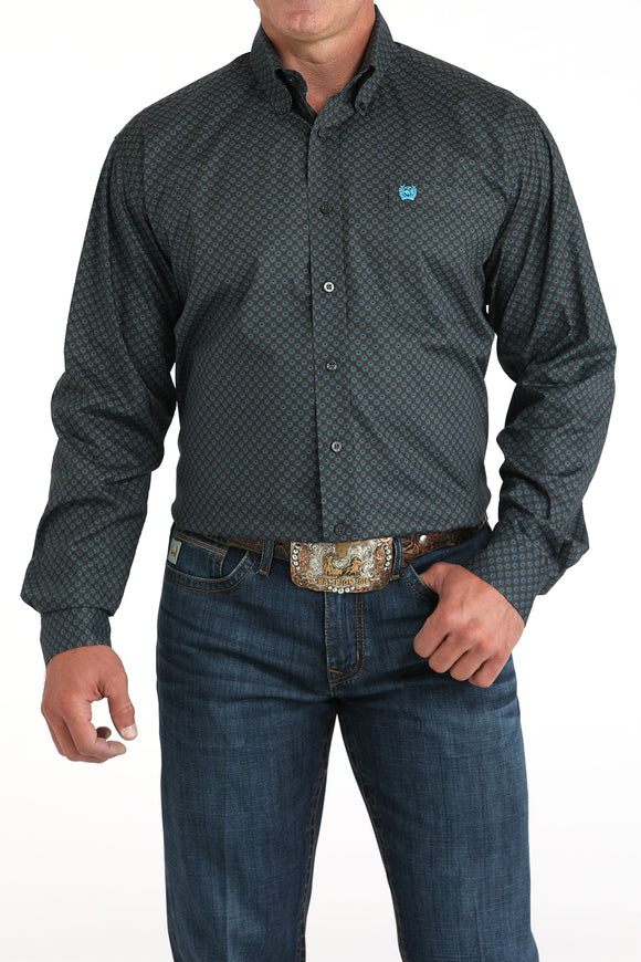 Charcoal Geo Print Stretch Classic Fit Men's Shirt by Cinch®
