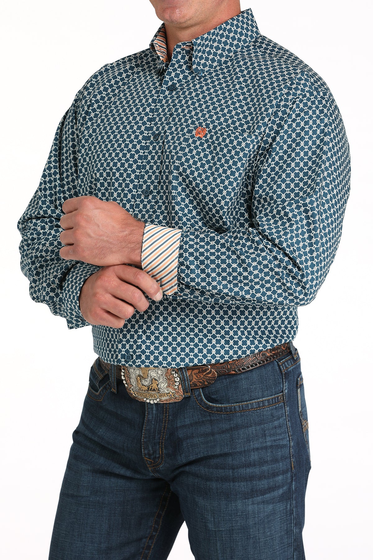 Dark Teal Geo Print Classic Fit Men's Shirt by Cinch®