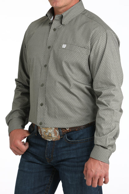 Olive Diamond Print Classic Fit Men's Shirt by Cinch®