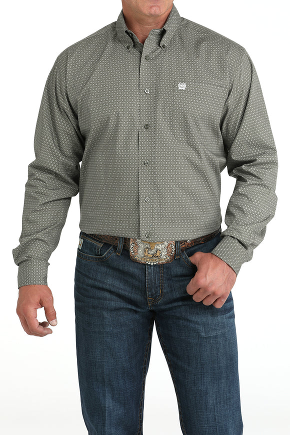 Olive Diamond Print Classic Fit Men's Shirt by Cinch®