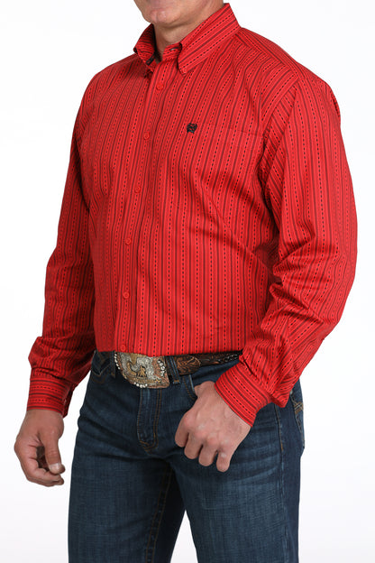 Red Stripe Print Classic Fit Men's Shirt by Cinch®