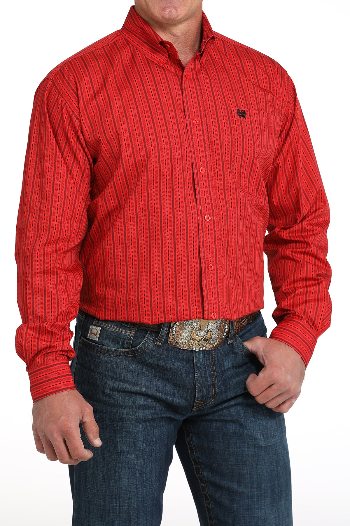 Red Stripe Print Classic Fit Men's Shirt by Cinch®