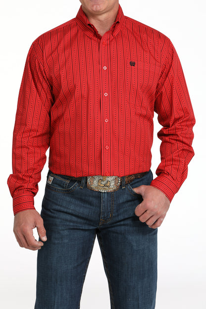 Red Stripe Print Classic Fit Men's Shirt by Cinch®