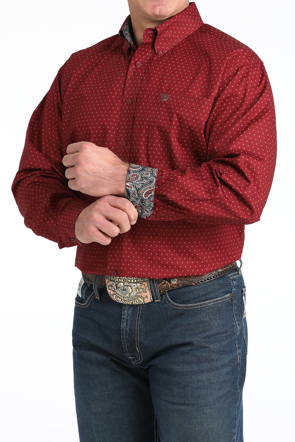 Burgundy Dot Print Stretch Classic Fit Men's Shirt by Cinch®
